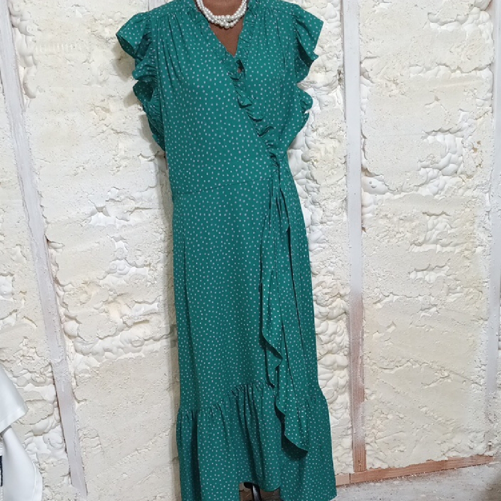 Kate Spade Green Polka Dot Ruffle Wrap Maxi Dress New With Tags 12